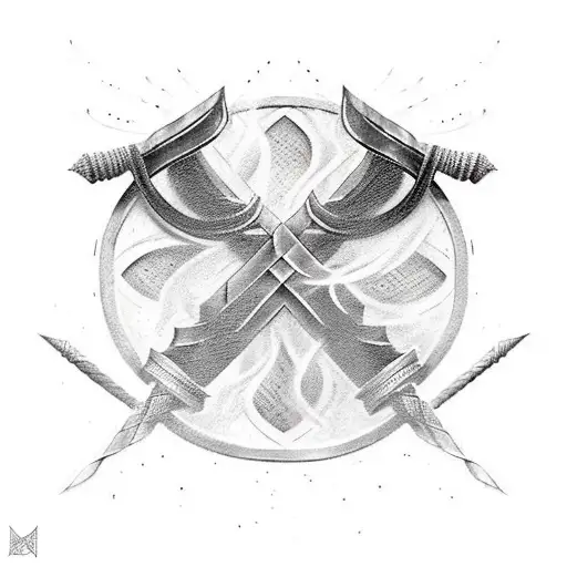 Armor With Flaming Sword And Greek Word For Warrior