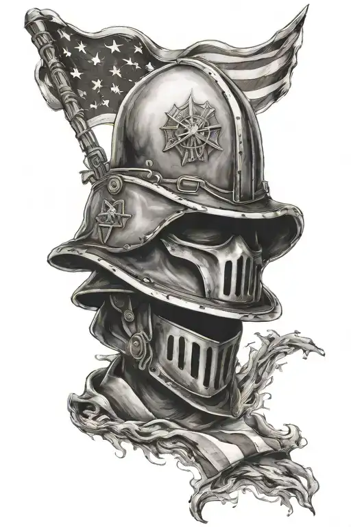 Flag And Fire Helmet