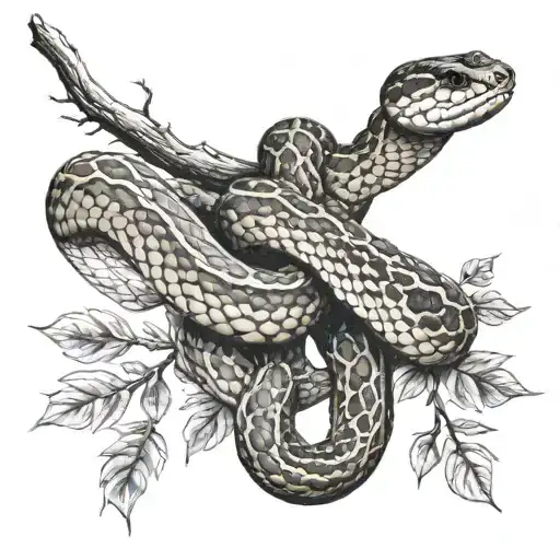 Rattle Snake Wrapped Around A Tree