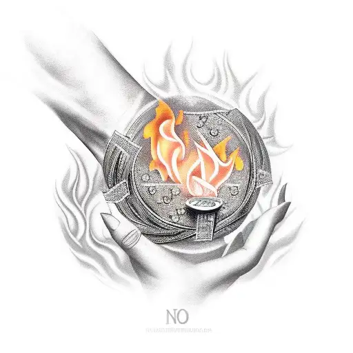 Money And Diamonds With A Hand In Fire