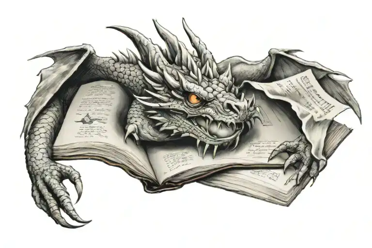Dragon Sleeping One Eye Open Book Surrounded