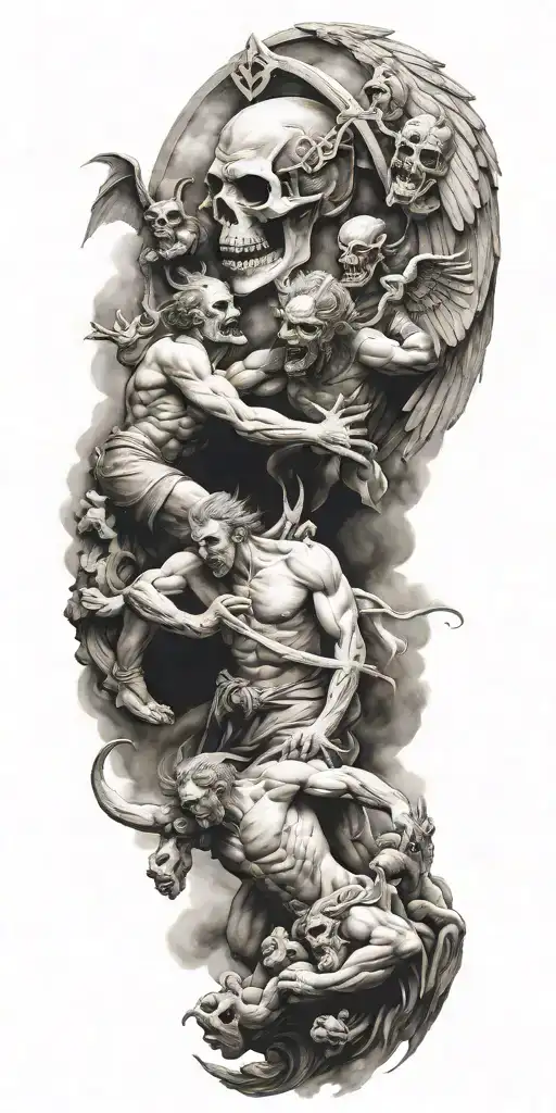 Heaven Vs Hell Theme With Angels And Demons Fighting