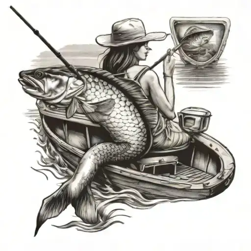 Lady And Kid Fishing On Back Of Center Console Boat