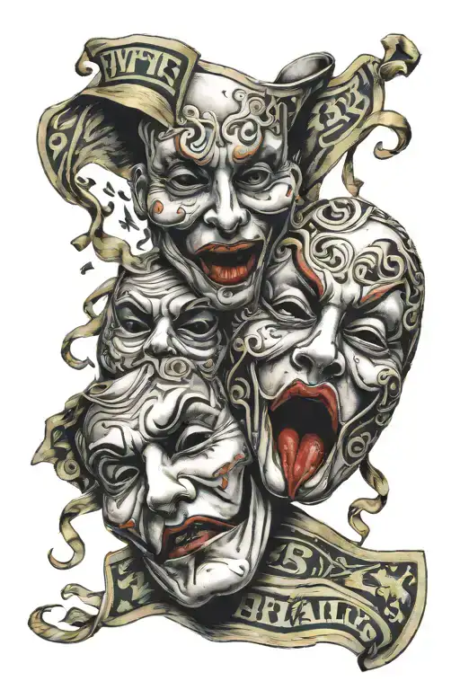 Tragedy And Comedy Masks By Money Raining