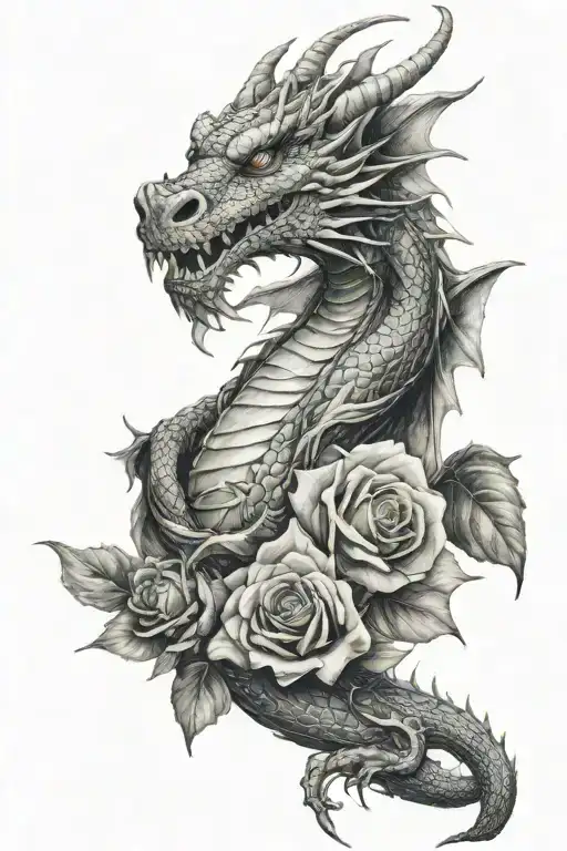 Dragon Holding Black Rose