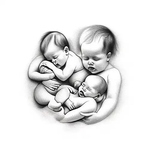 Four Babies Hugging A Sleeping Baby Ange