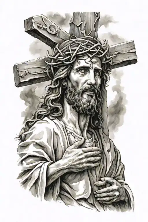 Jesus Holding Cross Made