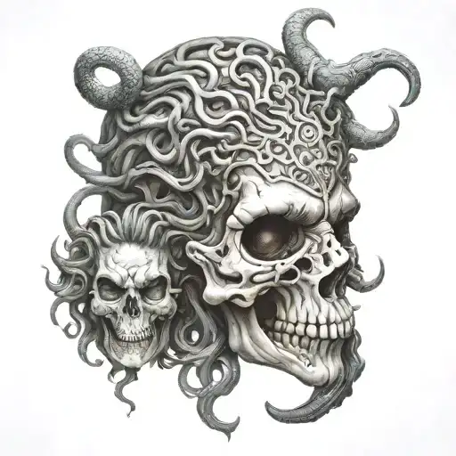 Medusa Faces Half Skull