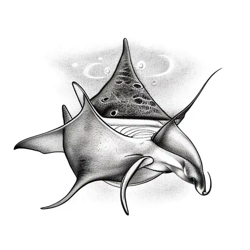 Giant Manta Ray With The Cat In The Hat On Top