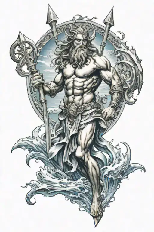 Poseidon With The Trident And Water Behind Him