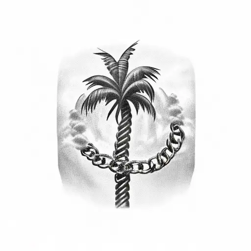 Palm Tree With Chain And Angels On Sides