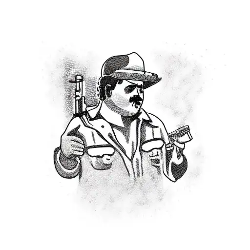 Cartoon Themed Pablo Escobar With A Gun And Money