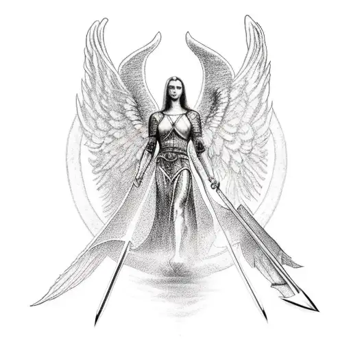 Arch Angel Michael Standing Over Killing Lucifer Morningstar With A Spear