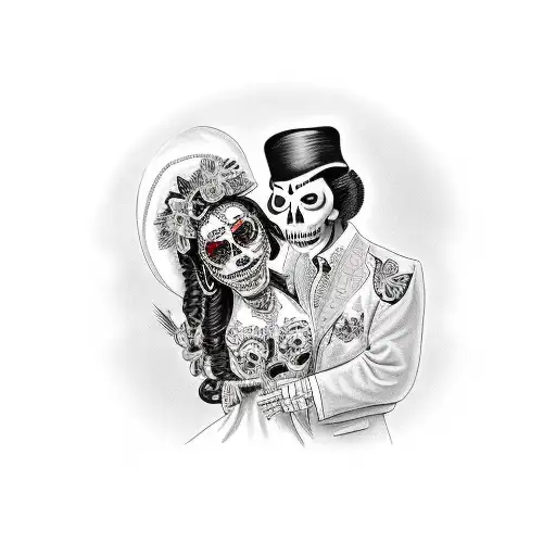 Mexican Catrina Kissing A Italian Mobster