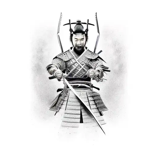 Samurai Con Espada Y Flores Volando