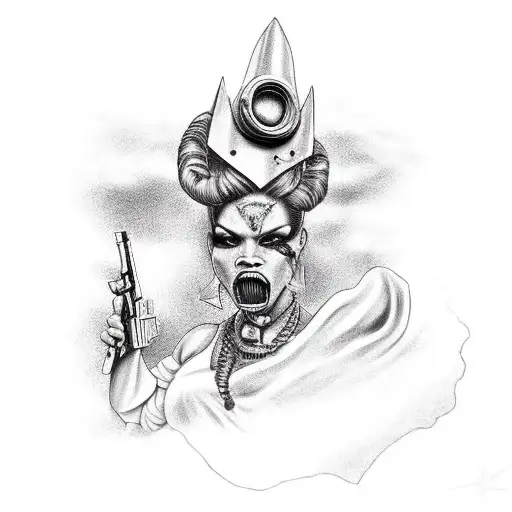 A Fierce Bandida Holding A Gun In A Wild West Setting