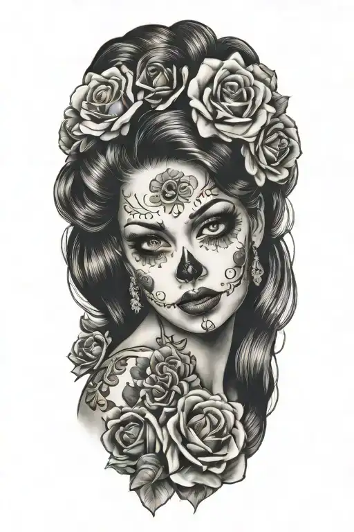 Pinup Girl With Sugar Skull Face