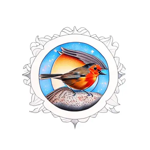 Sunrise Behind A Robin Over The Word Awe