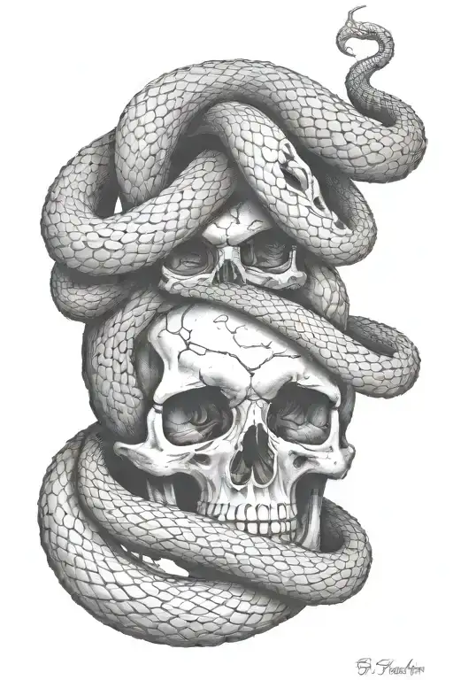 Snake Intertwined In Skull Eye Sockets
