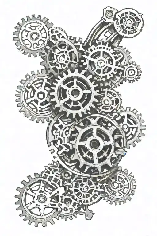 Mechanical Gears Car Racing Flag Intertwined