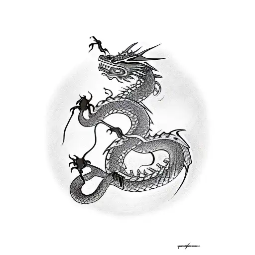 Dragon With Snake Making A Number 2 Shape