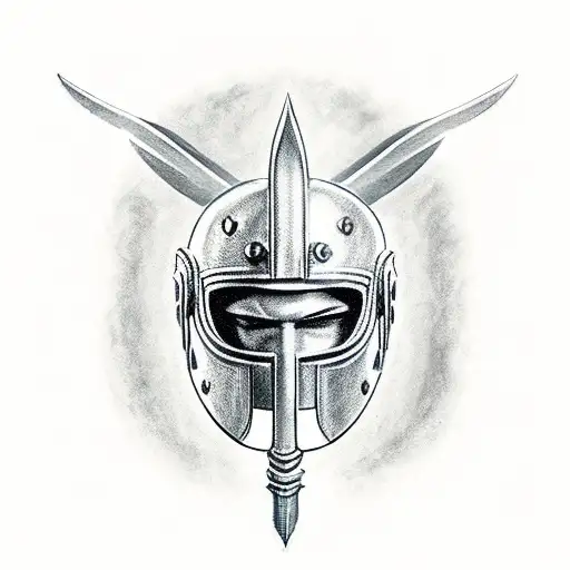 Spartan Helmet With Sword And Wings