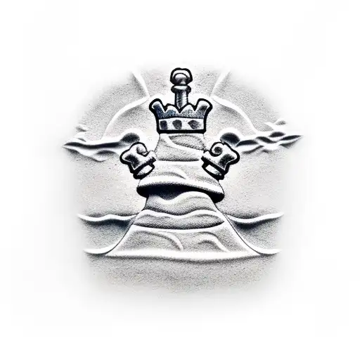 A Chess Piece Made Of Sandcastle On A Sunny Beach