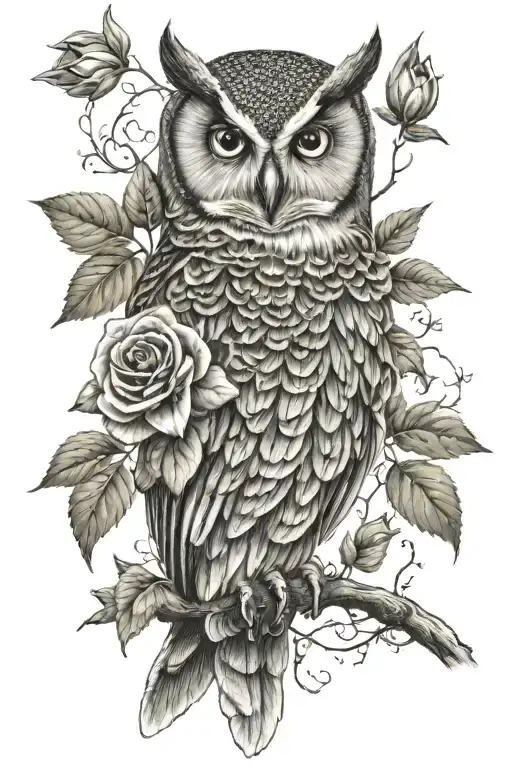 Owl With Roses