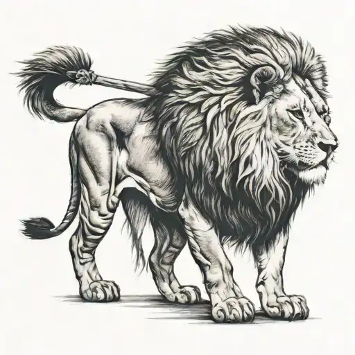 Lion Arrow In His Back Looking Away