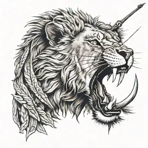 Lion Holding A Arrow In Mouth