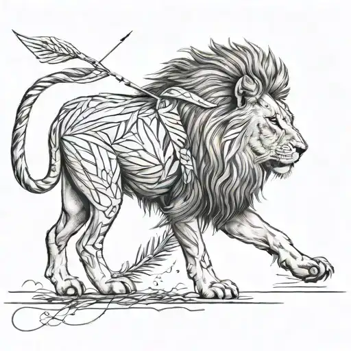 Lion With Arrows In Back Walking Away
