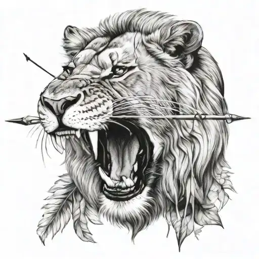 Lion Hold Arrow In Mouth Hanging
