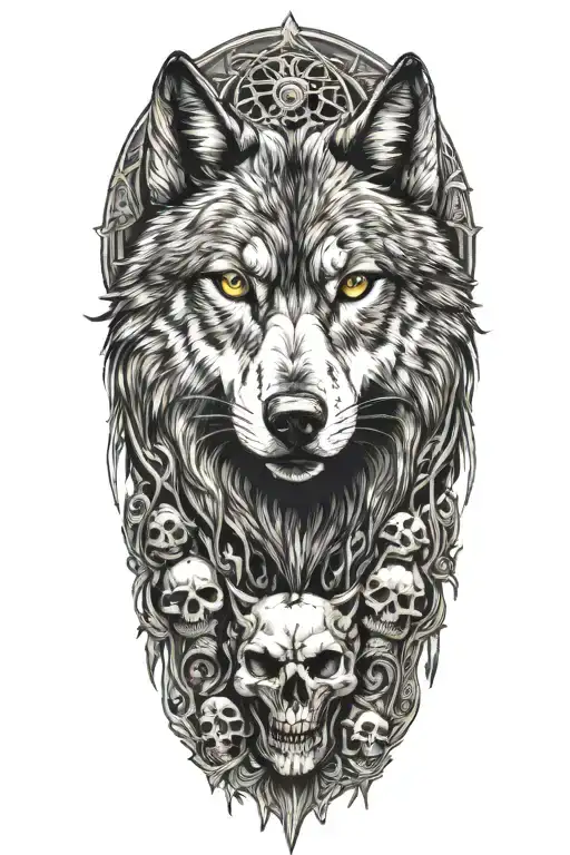 Wolf With Skulls Surrounded