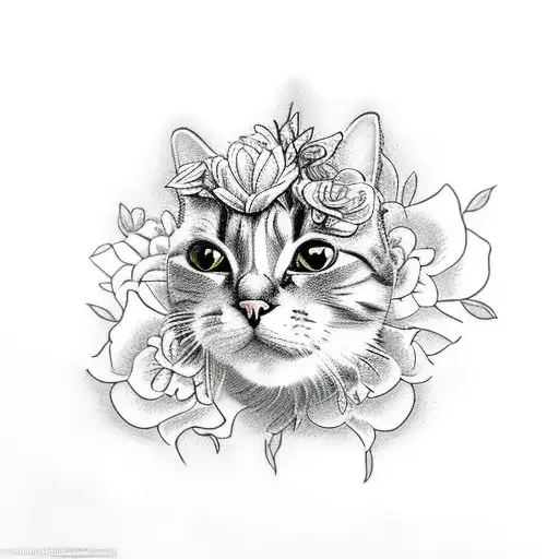 Cat With Flowers