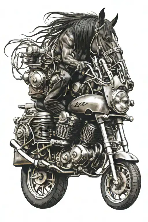 Agressive Horse And Motorcycle Engine Intertwined