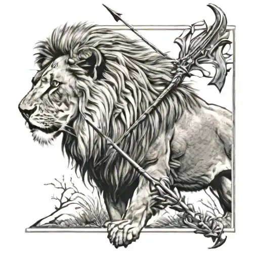 Lion With Arrow In Back Looking Away
