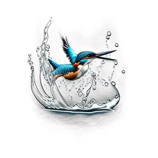 A Blackwork Tattoo Of A Kingfisher Diving Into Water