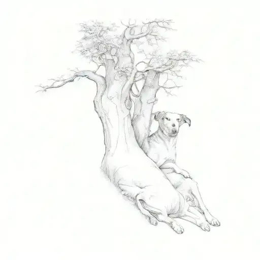 Two Dogs Laying Under A Tree