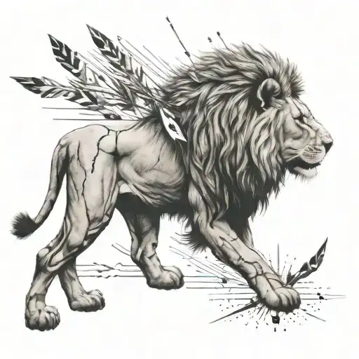 Lion With Arrows In Back Looking Away