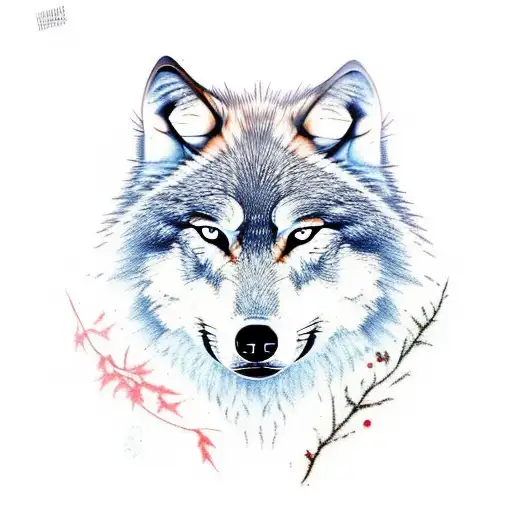 Wolf In A Forest Tattoo With Red Eyes