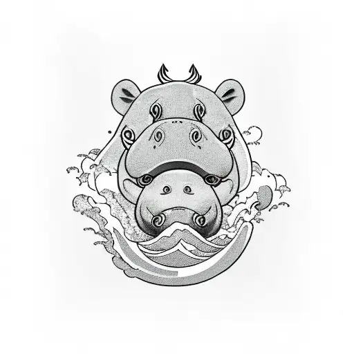 Ukiyo Baby Hippo With A Wave Backgroup