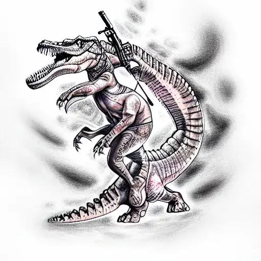 Rambo Holding A Lazergun And Riding A Dinosaur