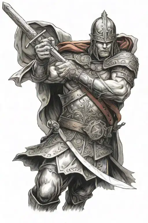 A Fierce Russian Warrior Wielding A Sword With A Christian Cross On The Hilt