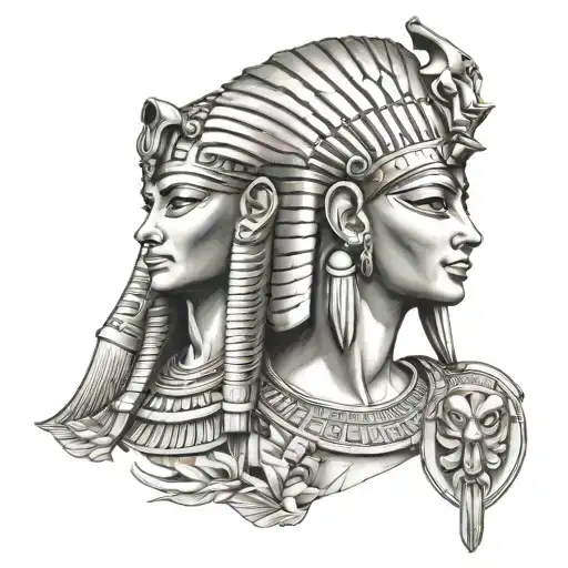 Egyptian God On Shoulder And Cleopatra Pretty Down On Forearm Fill Sleeve