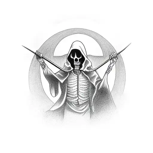 Grim Reaper With A Crow On A Mountain