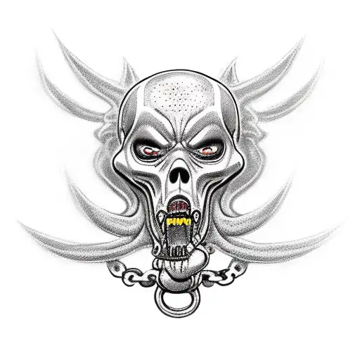 Grim Reaper Holdin Cerberus In An Iron Chain