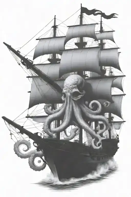 Octopus Attacking Pirate Ship