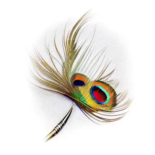 Golden Peacock Feather With Woman's Face In It