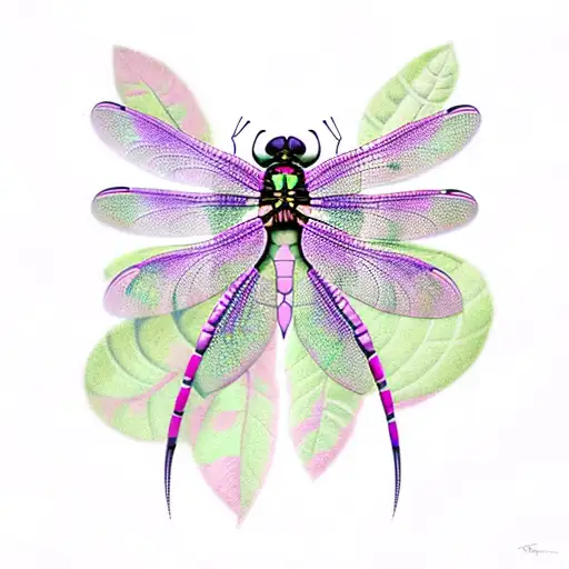 Purple And Pink Dragonfly With Locust Flowers