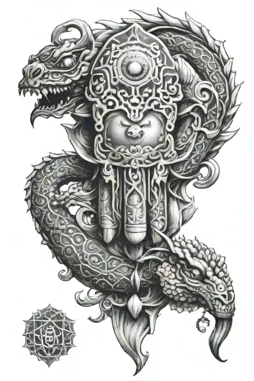 Hamsa Hand And Chinese Dragon